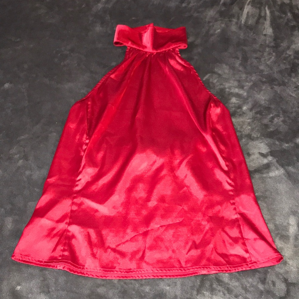 red silky top